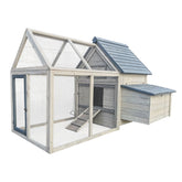 Cușca de găini albastru-gri 167x118x112cm, cutie de cuibar și alergare liberă, lemn